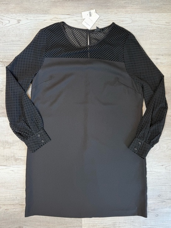 Banana Republic Dresses & Skirts - Banana Republic Black Balloon Sleeve Shift Dress Swiss Dot Mesh Yoke Size 14 NWT